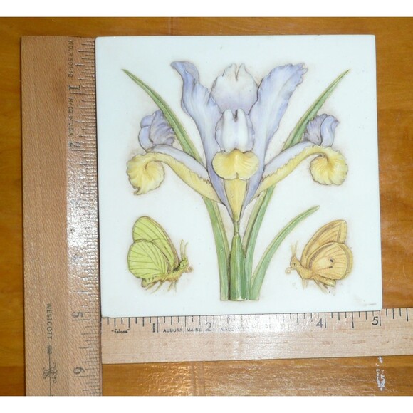 Iris Wall Tile Plaque Purple Yellow Ibis & Orchard Inc Square 5” Butterfly - Picture 5 of 5